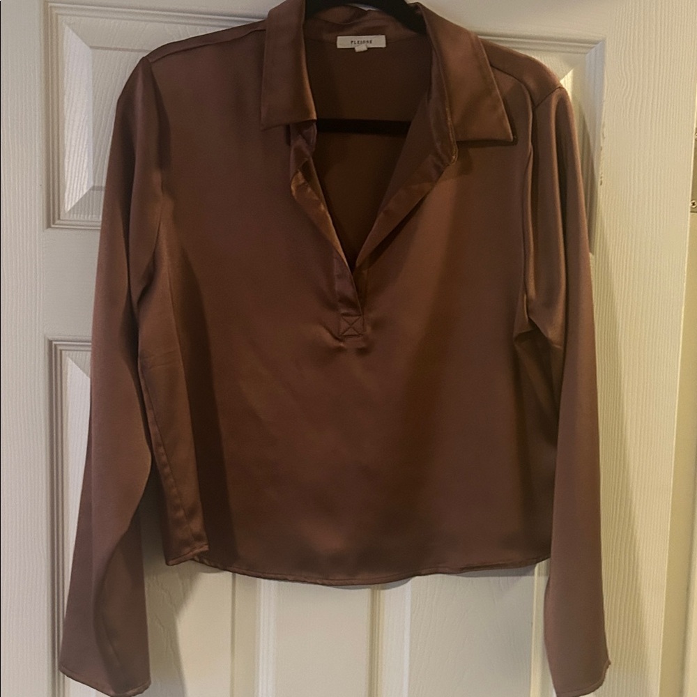 Pleione Brown Satin Blouse